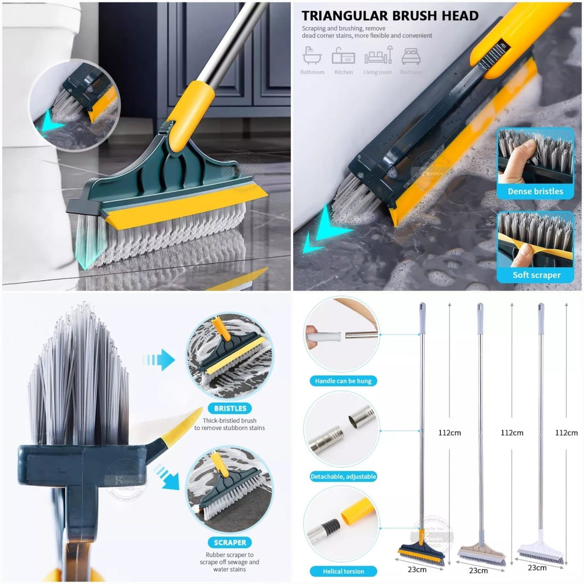 2-in-1 Floor Cleaning Brush with 120° Rotating Head | Multipurpose Scrubber for Bathroom, Tiles & Windows