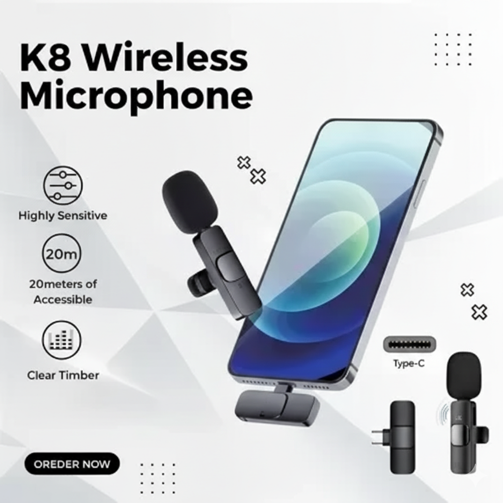 K8 Wireless Collar Mic – Vlogging & Podcasts