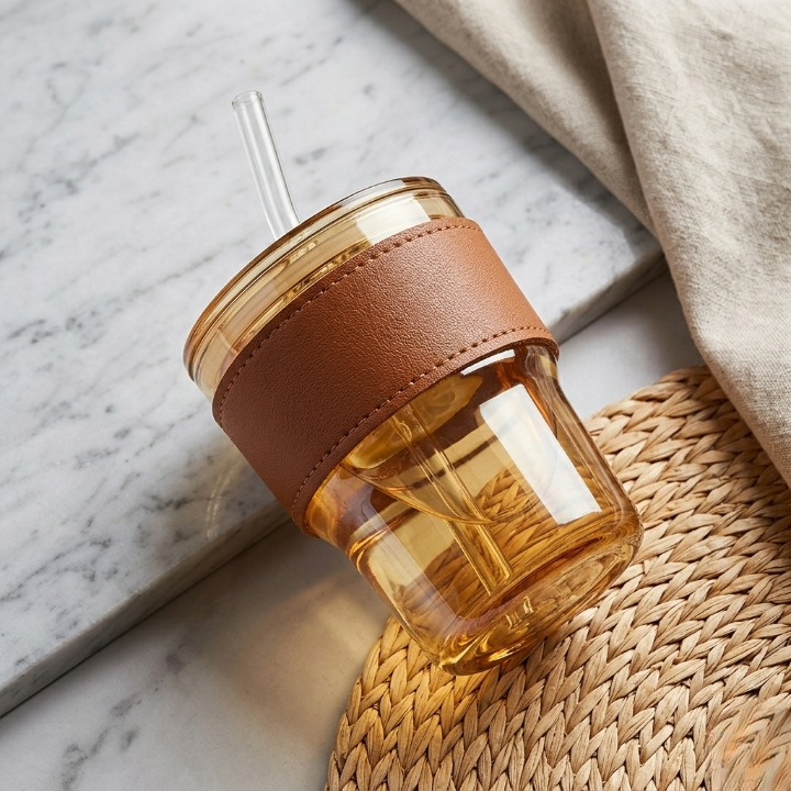 Amber Glass Coffee Tumbler – 400ml Travel Mug