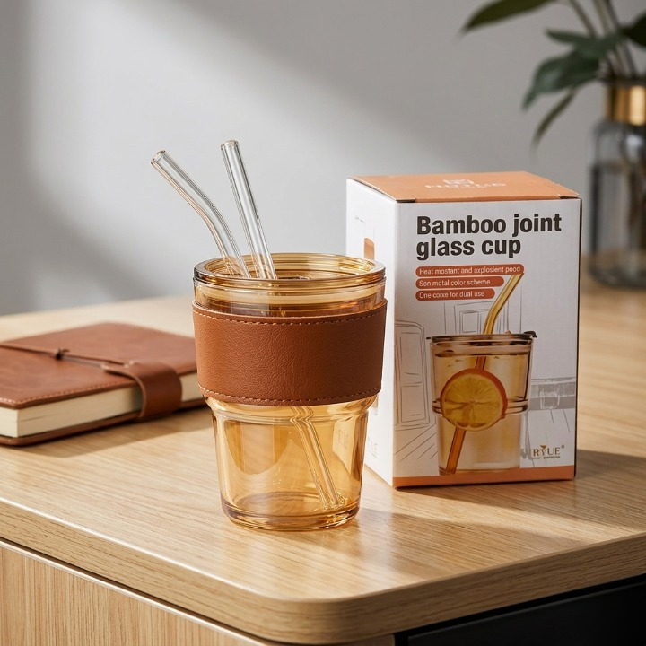 Amber Glass Coffee Tumbler – 400ml Travel Mug