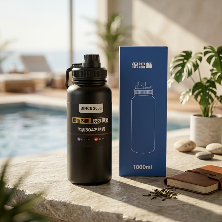 Matte Black Vacuum Water Bottle – 1000ml