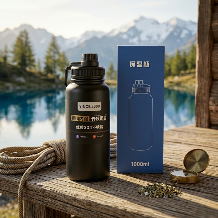 Matte Black Vacuum Water Bottle – 1000ml
