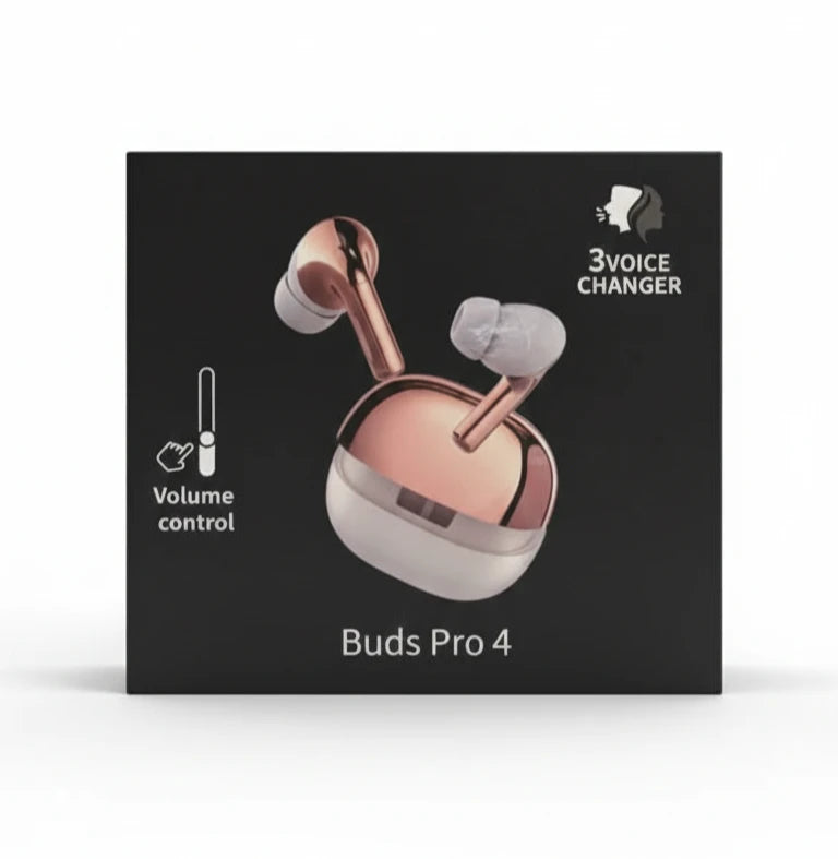 Buds Pro 4 Wireless Bluetooth Earbuds with Volume Control & Voice Changer