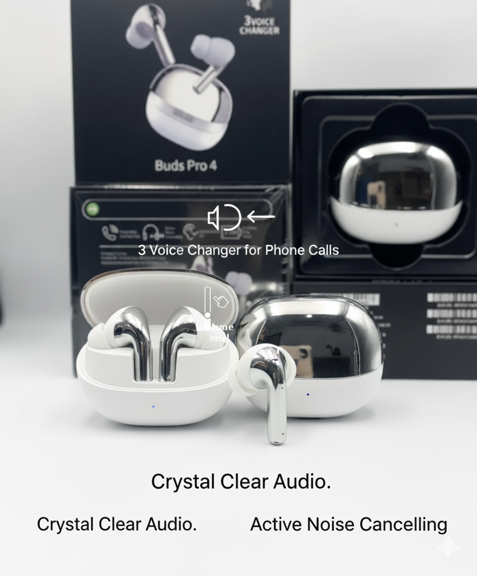 Buds Pro 4 Wireless Bluetooth Earbuds with Volume Control & Voice Changer