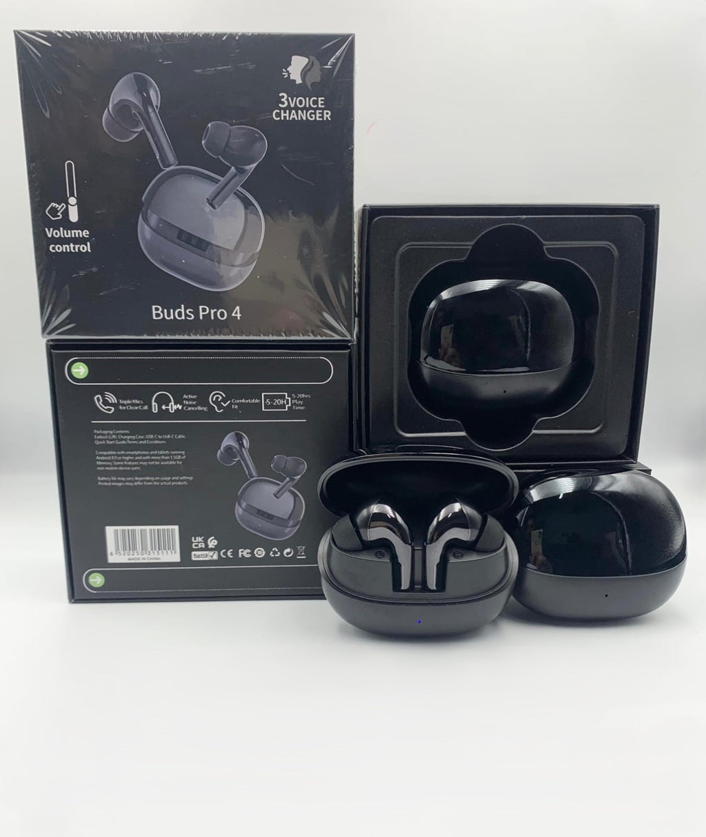 Buds Pro 4 Wireless Bluetooth Earbuds with Volume Control & Voice Changer